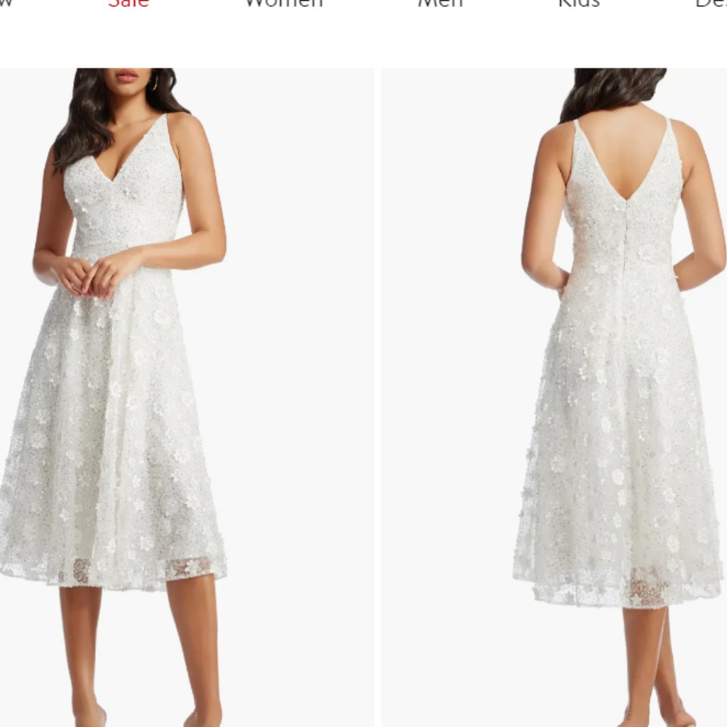 Dress The Population Elisa Floral White Applique Bridal Wedding Sequin Fit Flare